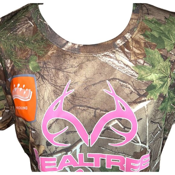 Realtree Womens Camo T-Shirt L/G Pink Logo Polyester Crew Neck Hunting Tee - Picture 10 of 13